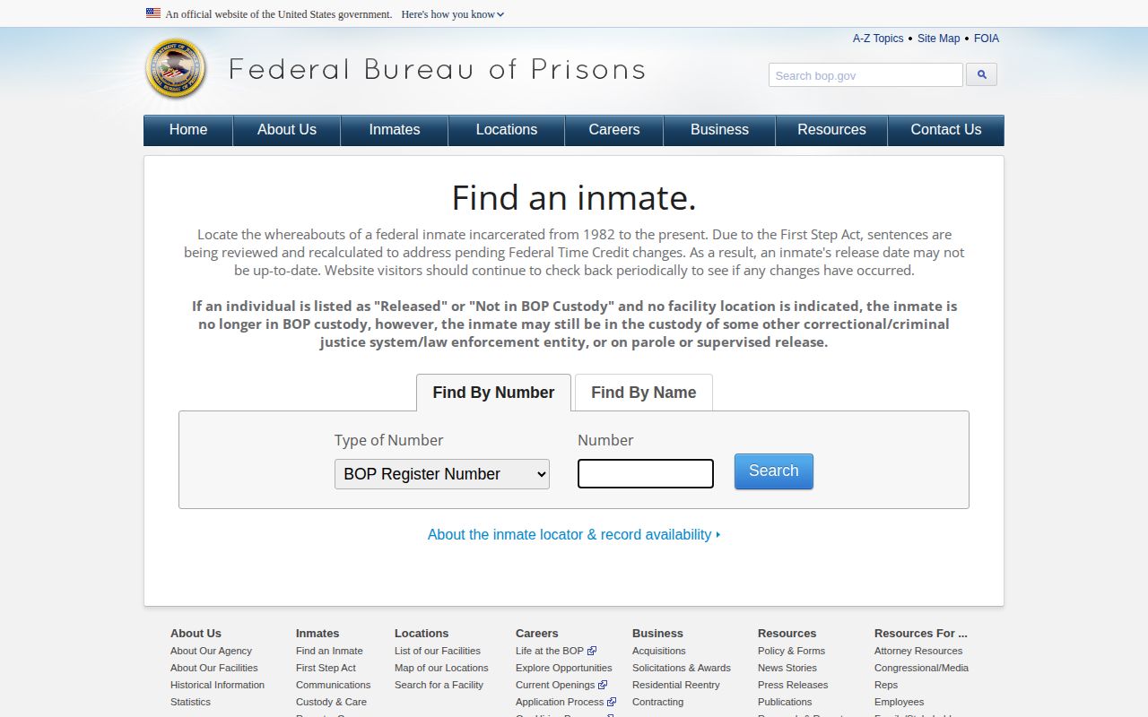 BOP locator for federal releases connected to Coahoma County