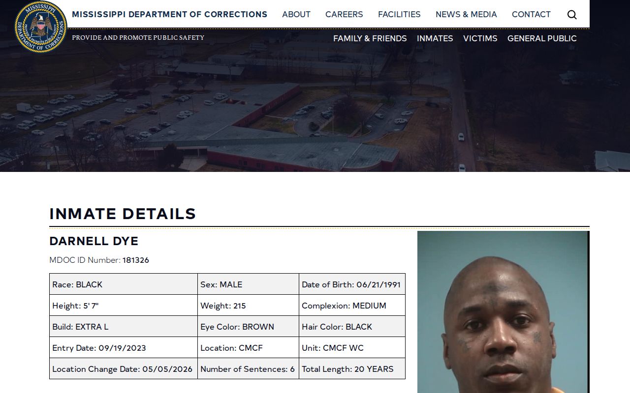 MDOC detail layout with a Coahoma County projected release date field