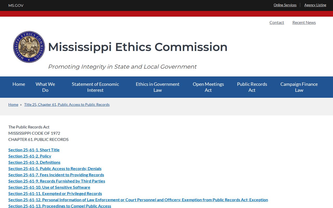 Mississippi Public Records Act for Coahoma County release records