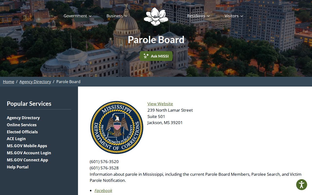 Mississippi State Parole Board contact for Coahoma County parole records