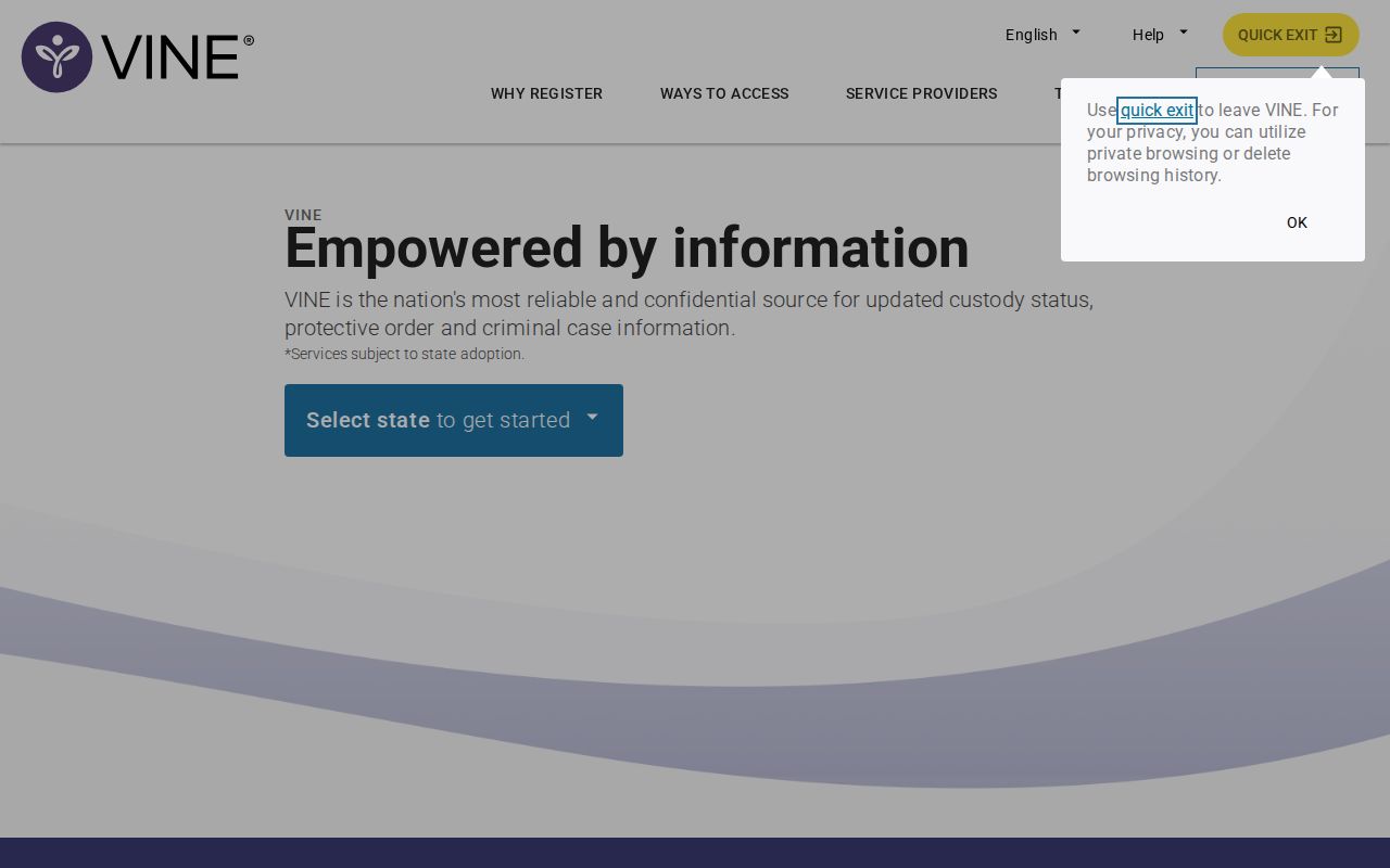 VINELink state selection for a Coahoma County inmate search